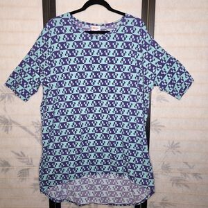 LuLaRoe Teal and Navy Patterned Tunic